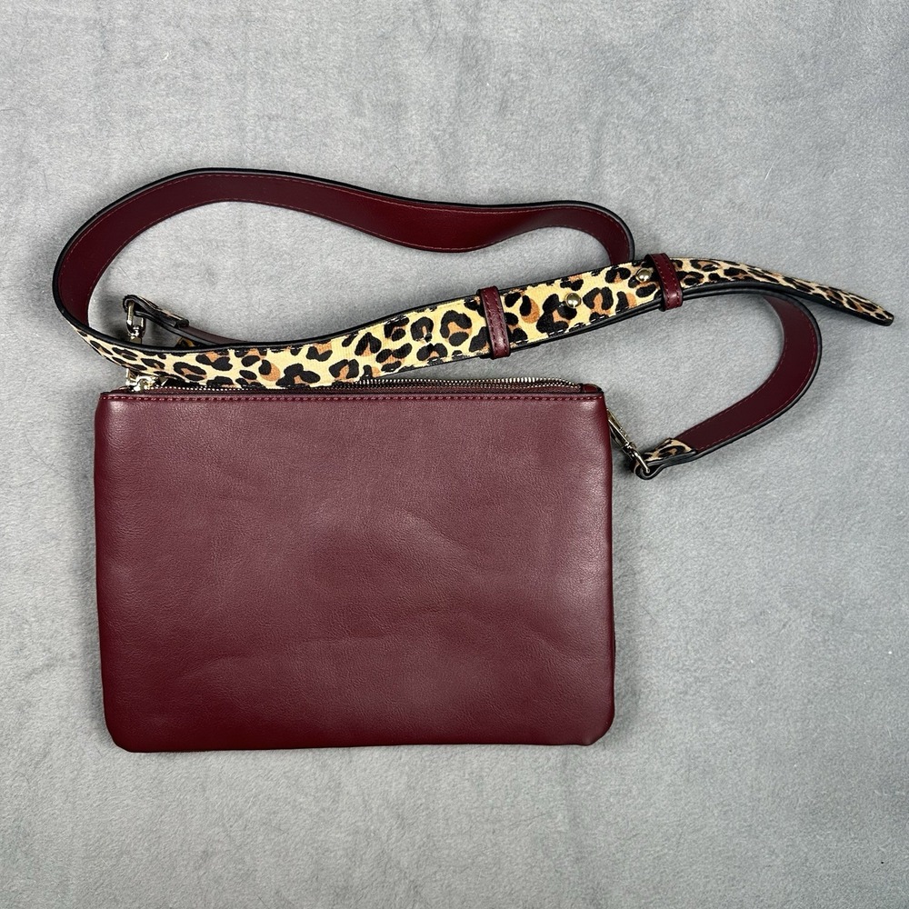 Luella Grey London Polly Zip Top Leather Suede Textured Crossbody Bag Burgundy - Picture 3 of 10